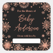Roos Gouden Sneeuwvlokken Baby shower Bookplate Vierkante Sticker (Voorkant)