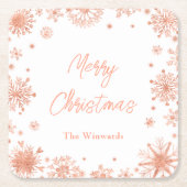 Roos Gouden Sneeuwvlokken Kerstfeest Kartonnen Onderzetters (Voorkant)