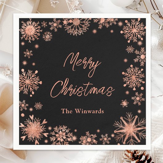 Roos Gouden Sneeuwvlokken Kerstfeest Servet