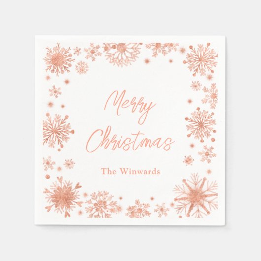 Roos Gouden Sneeuwvlokken Kerstfeest Servet (Voorkant)