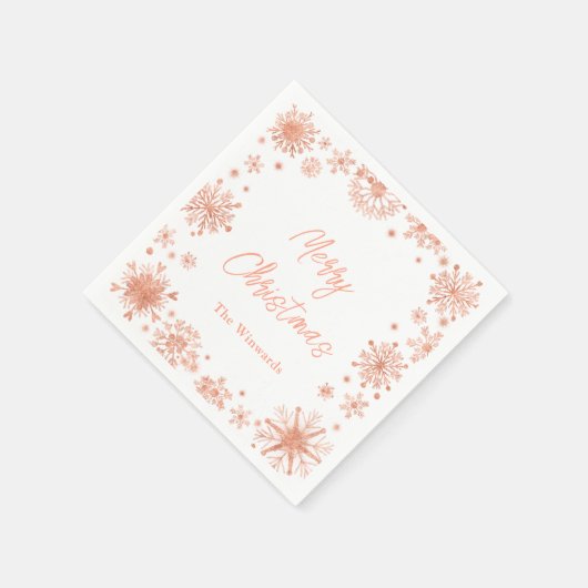 Roos Gouden Sneeuwvlokken Kerstfeest Servet (Hoek)