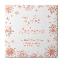 Roos Gouden Sneeuwvlokken op Witte Geboortestatist Tegeltje