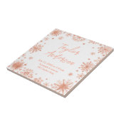 Roos Gouden Sneeuwvlokken op Witte Geboortestatist Tegeltje (Zijkant)