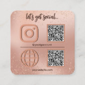 Roos gouden social media teken met QR code Vierkante Visitekaartje (Voorkant)