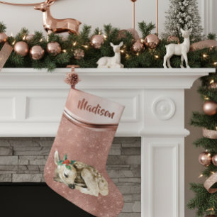 Roos Gouden Sparkle Deer Fawn Gepersonaliseerd Kleine Kerstsok