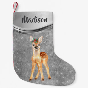 Roos Gouden Sparkle Deer Fawn Gepersonaliseerd Kleine Kerstsok