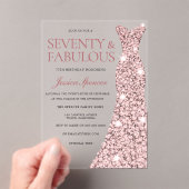 Roos Gouden Sparkle Dress 70ste Verjaardag Acryl Uitnodigingen (Insitu (Draagbaar))