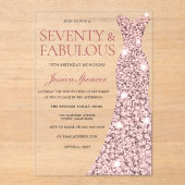 Roos Gouden Sparkle Dress 70ste Verjaardag Acryl Uitnodigingen (Voorkant)