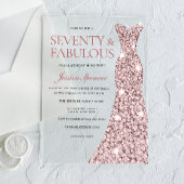 Roos Gouden Sparkle Dress 70ste Verjaardag Acryl Uitnodigingen