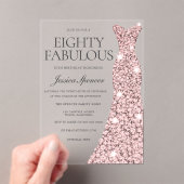 Roos Gouden Sparkle Dress 80ste Verjaardag Acryl Uitnodigingen (Insitu (Draagbaar))