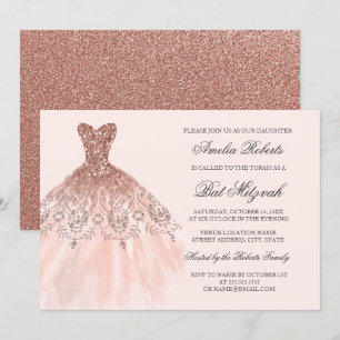 Roos Gouden Sparkle Dress Bat Mitzvah Kaart