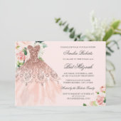 Roos Gouden Sparkle Dress Floral Bat Mitzvah Kaart (Staand voorkant)