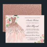 Roos Gouden Sparkle Dress Floral Bat Mitzvah Kaart<br><div class="desc">Meer kleurenopties in de Little Bayleigh Store!</div>