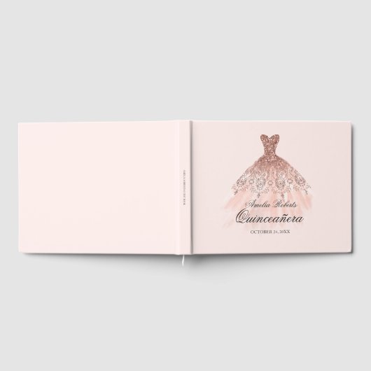 Roos Gouden Sparkle Dress Quinceanera Gastboek Gastenboek (Volledig)