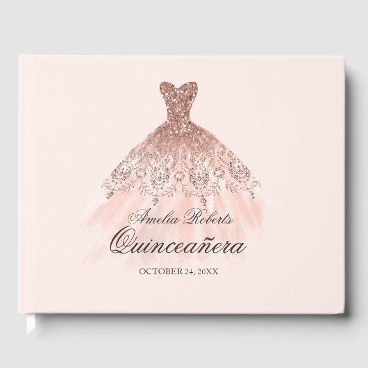 Roos Gouden Sparkle Dress Quinceanera Gastboek Gastenboek (Voorkant)