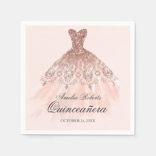 Roos Gouden Sparkle Dress Quinceanera servet (Voorkant)