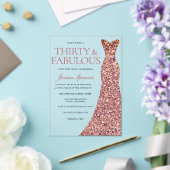 Roos Gouden Sparkle Dress Vrouwen 30ste Verjaardag Acryl Uitnodigingen (Insitu (Huwelijk))