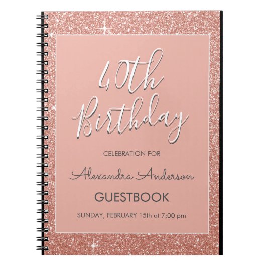 Roos Gouden Sparkle Glitter 40e verjaardag gastenb Notitieboek (Voorkant)