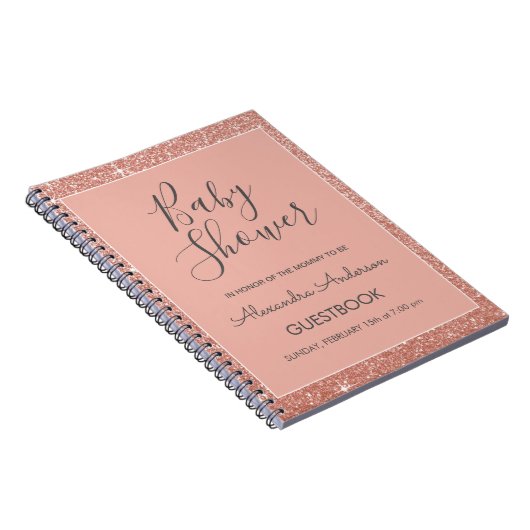 Roos Gouden Sparkle Glitter Baby shower Guestbook Notitieboek (Rechterzijde)