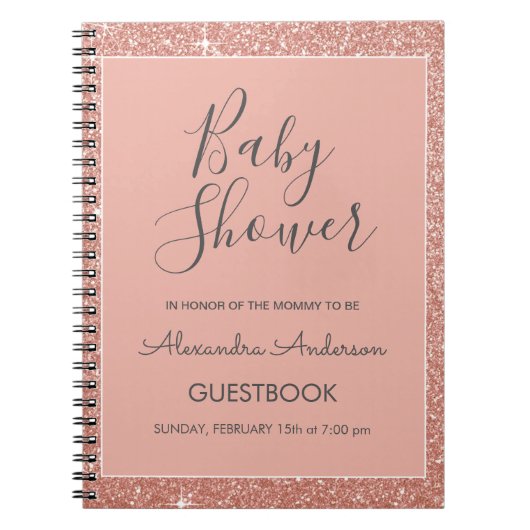 Roos Gouden Sparkle Glitter Baby shower Guestbook Notitieboek (Voorkant)