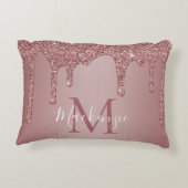 Roos Gouden Sparkle Glitter Drips Monogram Baby Accent Kussen (Achterkant)