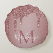 Roos Gouden Sparkle Glitter Drips Monogram Baby Rond Kussen (Achterkant)