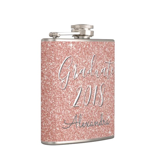 Roos Gouden Sparkle Glitter Klasse van 2018 Afstud Heupfles (Rechts)