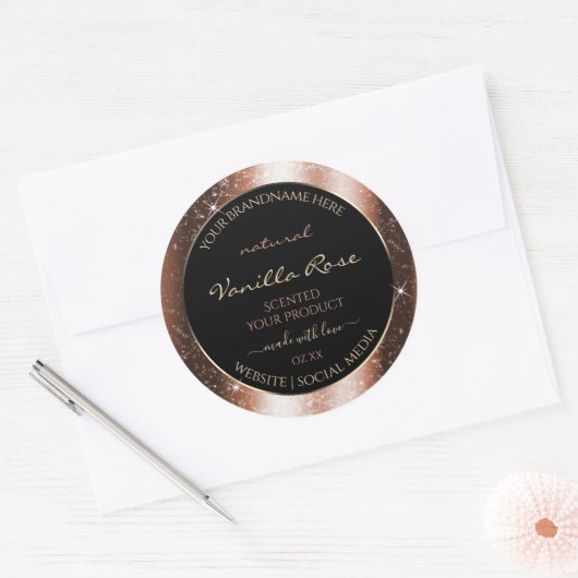 Roos Gouden Sparkle Glitter Lijst Glam Product Lab Ronde Sticker (Envelop)