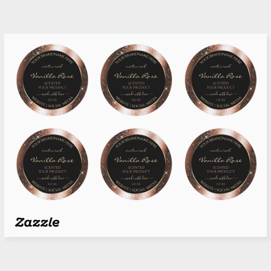 Roos Gouden Sparkle Glitter Lijst Glam Product Lab Ronde Sticker (Vel)