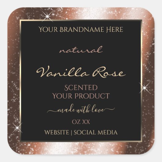 Roos Gouden Sparkle Glitter Lijst Glam Product Lab Vierkante Sticker (Voorkant)