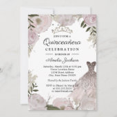 Roos Gouden Sparkle Jurk Bloemen Quinceanera Kaart (Voorkant)