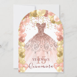 Roos Gouden Sparkle Jurk Quinceañera Balloon Arch Kaart