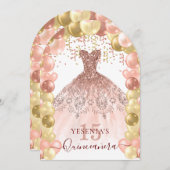 Roos Gouden Sparkle Jurk Quinceañera Balloon Arch Kaart (Voorkant / Achterkant)