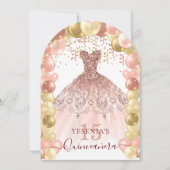 Roos Gouden Sparkle Jurk Quinceañera Balloon Arch Kaart (Voorkant)