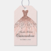 Roos Gouden Sparkle Jurk Quinceanera Labels Cadeaulabel (Voorkant)