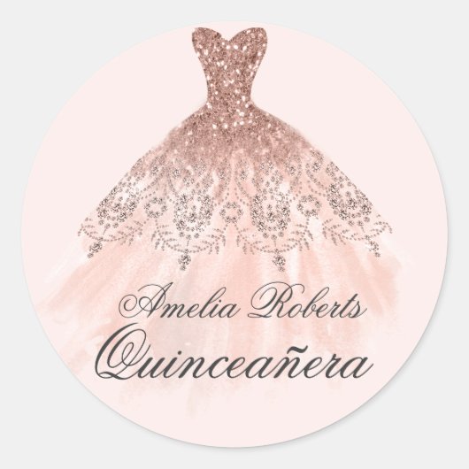 Roos Gouden Sparkle Jurk Quinceanera Sticker (Voorkant)