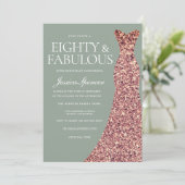 Roos Gouden Sparkle Jurk Sage 80ste Verjaardagsfee Kaart (Staand voorkant)