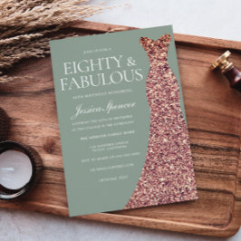 Roos Gouden Sparkle Jurk Sage 80ste Verjaardagsfee Kaart