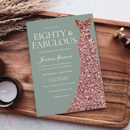 Roos Gouden Sparkle Jurk Sage 80ste Verjaardagsfee Kaart