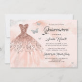 Roos Gouden Sparkle Jurk Waterverf Quinceanera Kaart (Voorkant)