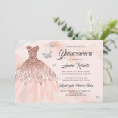 Roos Gouden Sparkle Jurk Waterverf Quinceanera Kaart (Staand voorkant)