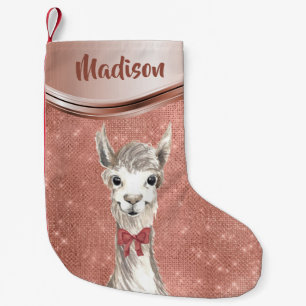 Roos Gouden Sparkle Llama Gepersonaliseerd Kleine Kerstsok