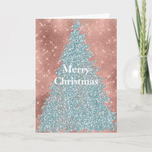 Roos Gouden Sparkle Mint Glitter Tree Kaart (Voorkant)