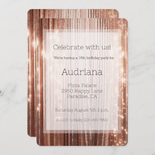 Roos Gouden Sparkle Tinsel Stripes 16e verjaardag Kaart (Voorkant / Achterkant)