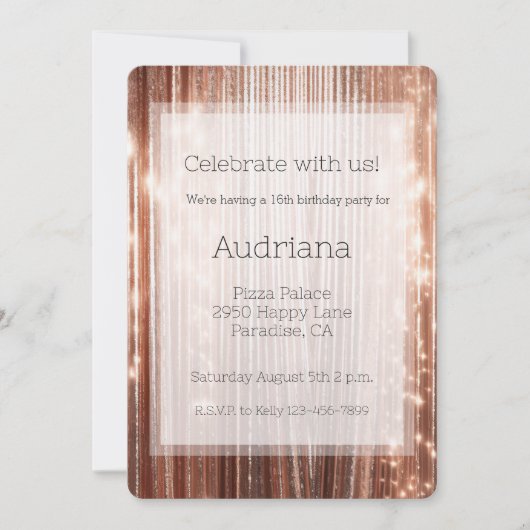 Roos Gouden Sparkle Tinsel Stripes 16e verjaardag Kaart (Voorkant)