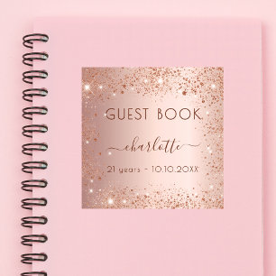 Roos gouden sparkles verjaardag Gastboek Sticker