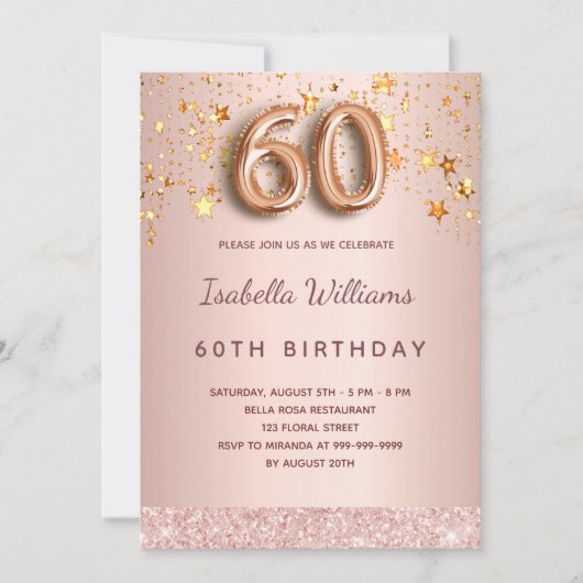 Roos gouden sterren 60e verjaardag kaart (Voorkant)