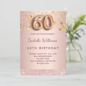 Roos gouden sterren 60e verjaardag kaart (Staand voorkant)