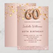 Roos gouden sterren 60e verjaardag kaart (Voorkant / Achterkant)