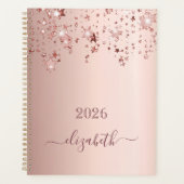 Roos gouden sterren druppelen monogram naam girly  planner (Voorkant)